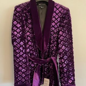 ASOS skinny suit in sequin diamond purple velvet